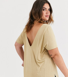 Oversize-футболка с V-образным вырезом спереди и сзади ASOS DESIGN Curve-Бежевый