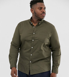 Эластичная оксфордская рубашка зауженного кроя цвета хаки ASOS DESIGN Plus-Зеленый