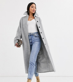Серое пальто на пуговицах с воротником ASOS DESIGN Tall-Серый