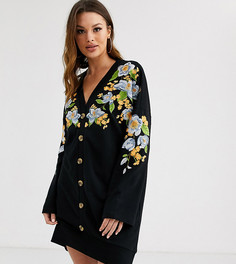 Трикотажное платье мини на пуговицах с вышивкой ASOS DESIGN Tall-Черный