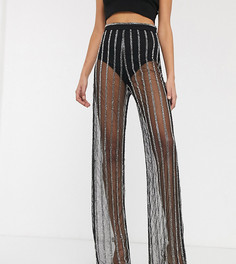 Широкие брюки с пайетками в полоску ASOS DESIGN Tall-Черный