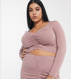 Светло-коричневый топ от комплекта с V-образным вырезом ASOS DESIGN Curve