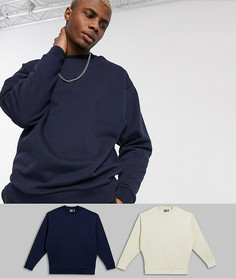 2 oversize-свитшота темно-синего/бежевого цвета ASOS DESIGN-Мульти