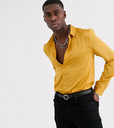 Атласная рубашка горчичного цвета ASOS DESIGN Tall-Желтый