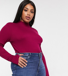 Бордовый топ в рубчик с отверстием для большого пальца ASOS DESIGN Curve-Красный