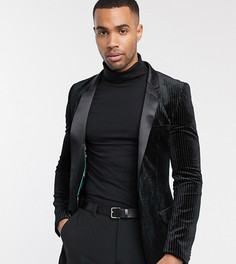 Черный супероблегающий пиджак-смокинг из плиссированного бархата ASOS DESIGN Tall