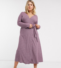 Меланжевое платье с длинными рукавами и поясом ASOS DESIGN Curve-Фиолетовый