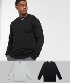 Набор из 2 длинных свитшотов черного/серого цвета ASOS DESIGN-Мульти