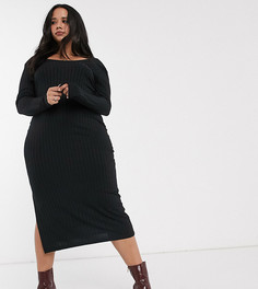 Платье миди с длинными рукавами и квадратным вырезом ASOS DESIGN Curve-Черный
