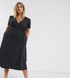Черное джинсовое платье миди с запахом ASOS DESIGN Curve-Черный