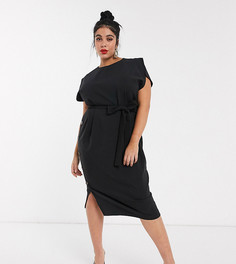 Платье миди с короткими рукавами и пуговицами на юбке ASOS DESIGN Curve-Черный