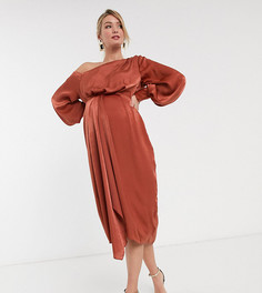 Платье миди на одно плечо из атласа ASOS DESIGN Maternity-Оранжевый