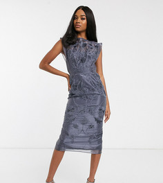 Платье-футляр миди с вышивкой ASOS DESIGN-Серый