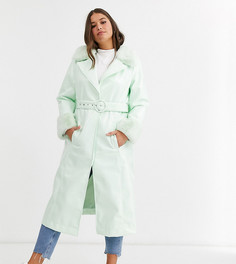 Блестящий тренч мятного цвета с воротником из искусственного меха ASOS DESIGN Curve-Фиолетовый