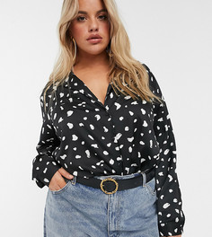 Свободная атласная рубашка с длинными рукавами и звериным принтом ASOS DESIGN Curve-Мульти