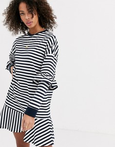 Черно-белое трикотажное платье мини в полоску ASOS DESIGN-Мульти