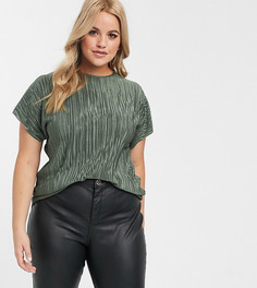 Зеленая футболка с плиссировкой ASOS DESIGN Curve-Зеленый
