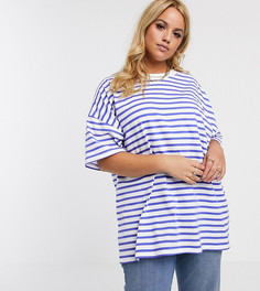 Футболка бойфренда в полоску кобальтового цвета ASOS DESIGN Curve-Синий