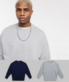 Набор из 2 oversize-свитшотов (темно-синий / меланжевый серый) ASOS DESIGN-Мульти