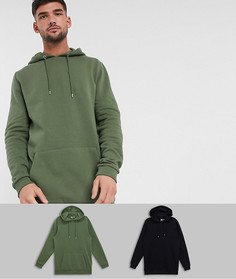 Набор из 2 худи хаки / черного цвета ASOS DESIGN-Мульти