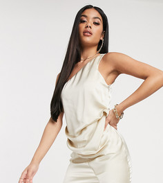 Атласное платье мини на одно плечо с драпировкой ASOS DESIGN-Кремовый