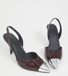 Бордовые лакированные туфли на каблуке для широкой стопы с ремешком на пятке ASOS DESIGN-Красный