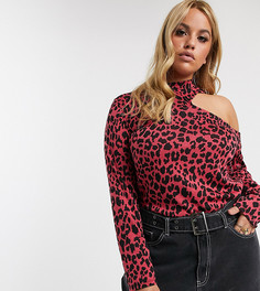 Топ с ярким леопардовым принтом и вырезами ASOS DESIGN Curve-Мульти