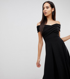 Приталенное платье миди со спущенными плечами ASOS DESIGN Tall-Черный