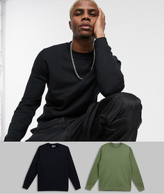 Набор из 2 свитшотов черного цвета/цвета хаки ASOS DESIGN-Мульти