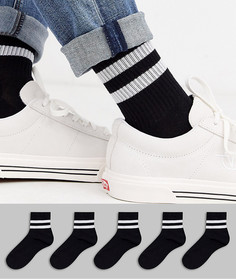 Набор из 5 пар черных коротких спортивных носков с полосками ASOS DESIGN - Со скидкой-Черный