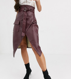 Бордовая юбка миди из искусственной кожи Missguided Tall-Красный