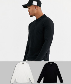 Набор из 2 трикотажных поло из органического хлопка с длинными рукавами ASOS DESIGN - Скидка-Мульти