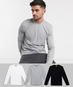 Футболка с длинным рукавом и круглым вырезом ASOS DESIGN - Набор из 3 шт. со скидкой-Мульти