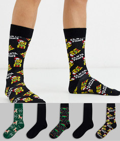 Набор из 5 пар новогодних носков (черные/др.) Topman-Мульти