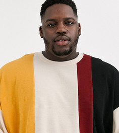 Oversize-лонгслив колор блок из плотного вафельного трикотажа ASOS DESIGN Plus-Мульти