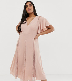 Платье миди с кружевными вставками ASOS DESIGN Curve-Розовый