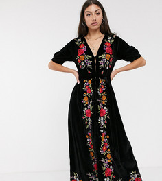 Чайное платье миди с вышивкой ASOS DESIGN Tall-Черный