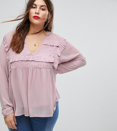 Свободный топ с V-образным вырезом ASOS CURVE-Розовый