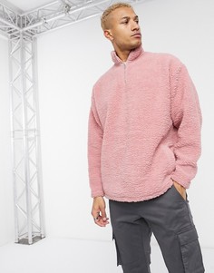 Розовый плюшевый oversized-свитшот с короткой молнией ASOS DESIGN