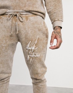Флисовые джоггеры скинни от комплекта с логотипом "Dark future" ASOS DESIGN-Бежевый