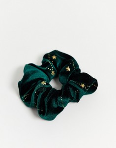 Зеленая/золотистая бархатная резинка для волос Topshop-Зеленый