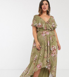Платье макси с цветочным принтом и асимметричным краем ASOS DESIGN Curve-Мульти