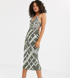 Платье-футляр миди с вырезом и декоративной отделкой ASOS DESIGN Tall-Мульти