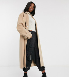 Пальто с контрастными строчками и пряжками ASOS DESIGN Tall-Бежевый
