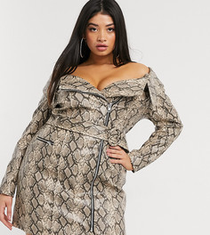 Платье мини со змеиным рисунком и поясом ASOS DESIGN Curve-Мульти