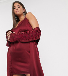 Бордовое атласное платье-комбинация от комплекта Missguided Plus-Красный