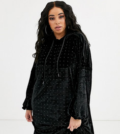 Бархатное платье-худи с отделкой ASOS DESIGN Curve-Черный