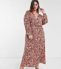 Оранжевое платье макси с цветочным и анималистичным принтом ASOS DESIGN Curve-Мульти