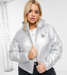 Короткий пуховик цвета металлик Puma Plus-Серебряный