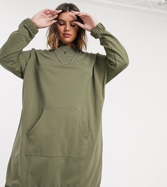 Трикотажное платье оливкового цвета с карманом ASOS DESIGN Curve-Зеленый